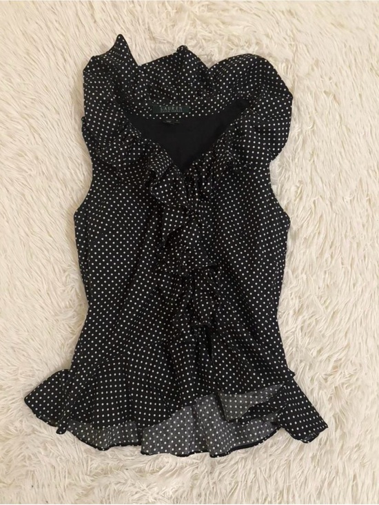 Ralph Lauren Tops - Ralph Lauren Black Polka Dot Ruffle Blouse